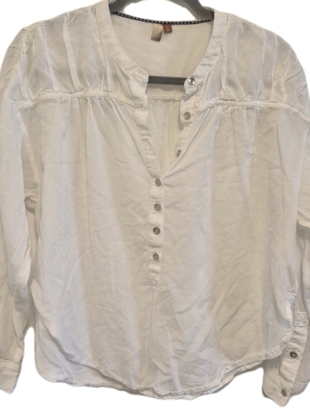 Lightweight White Women's Button Henley Blouse - Picture 5 of 16
